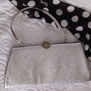 Vintage Silver Purse Rhinestone Flower Clasp